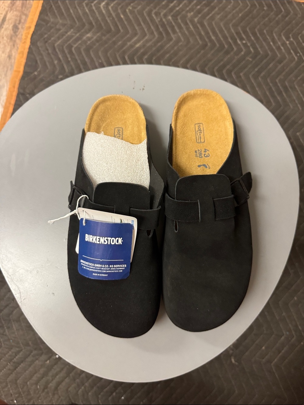 Birkenstock Black Suede Clog with Tan Footbed